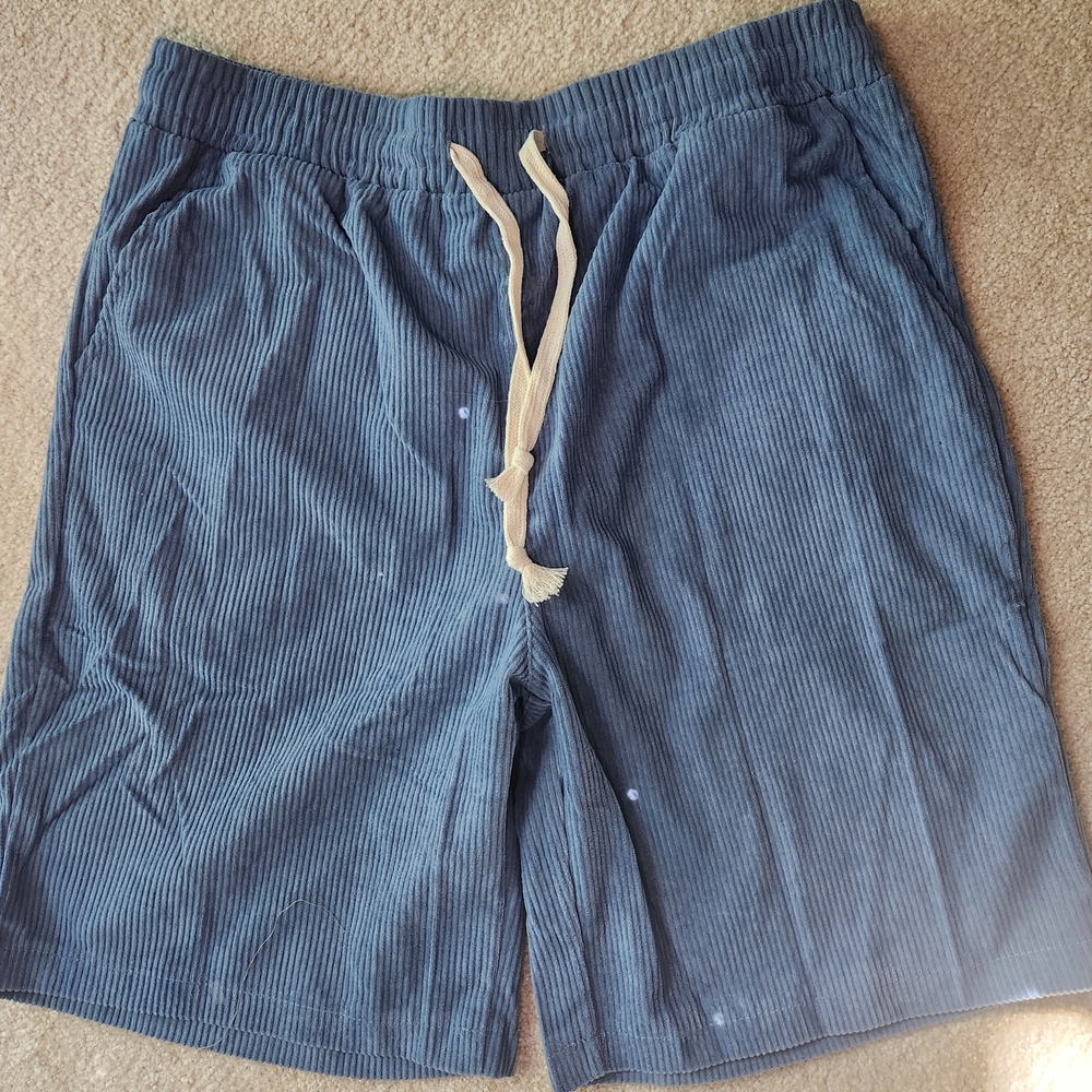 Mokaloha Blue Corduroy Mens Shorts with Drawstring, L, New, Never Worn